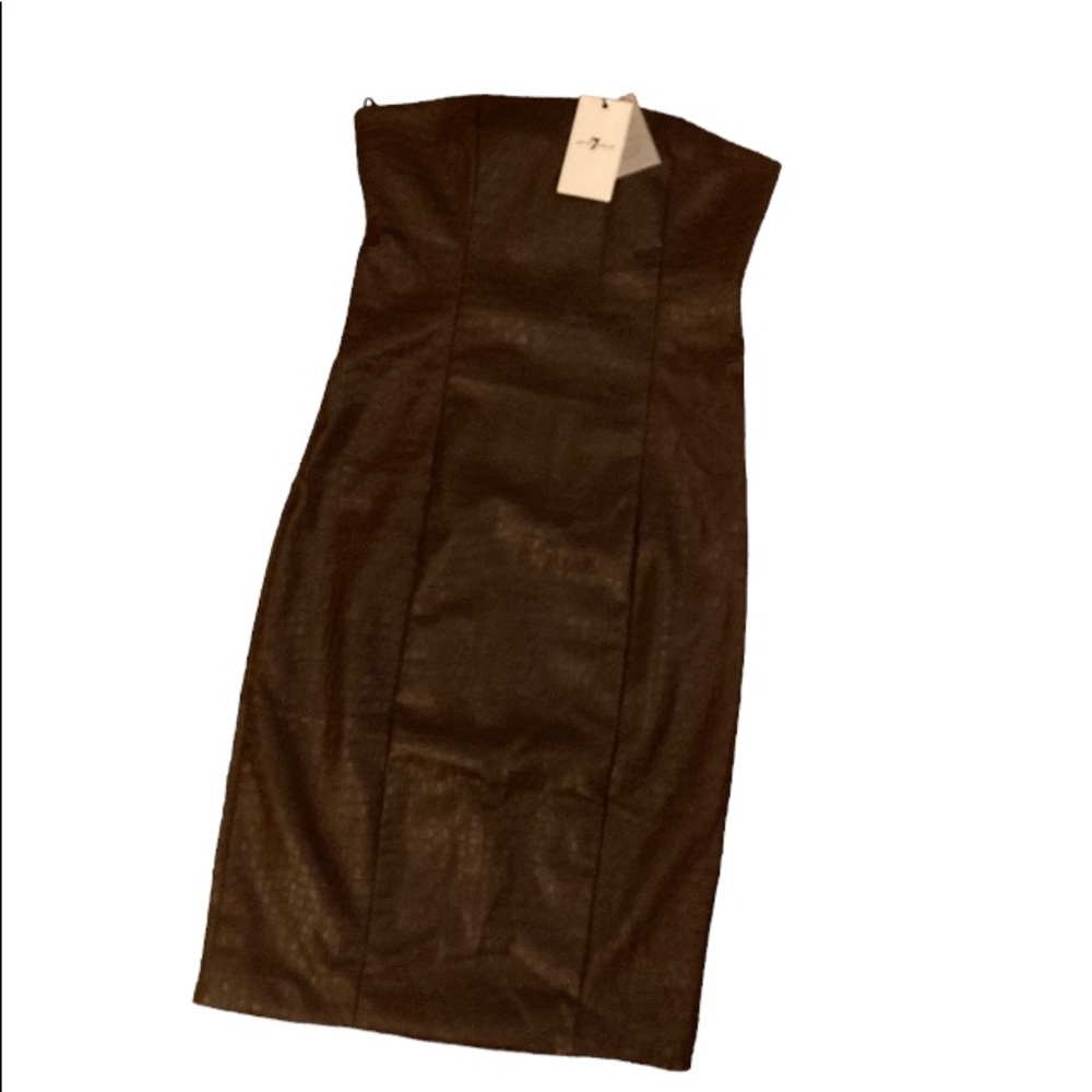 7 For All Mankind Brown Faux Leather Embossed Strapless Dress Size M NWT